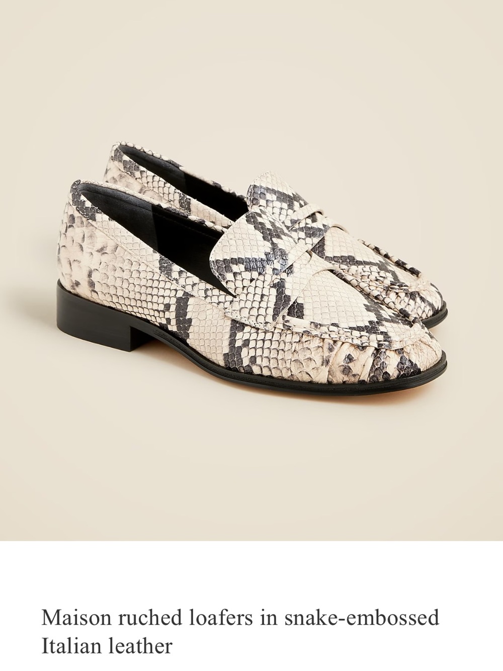 NIB J.Crew Maison Ruched Loafers in Snake Embossed Italian Leather Size 8.5 NIB